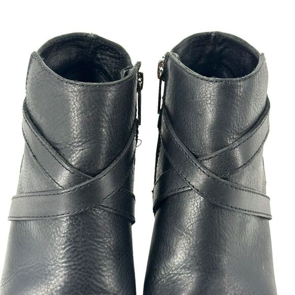 Nurture Ankle Harness Boots Black Leather Size 6 Classic 2.5 In Heel Bootie Shoe - Picture 7 of 13